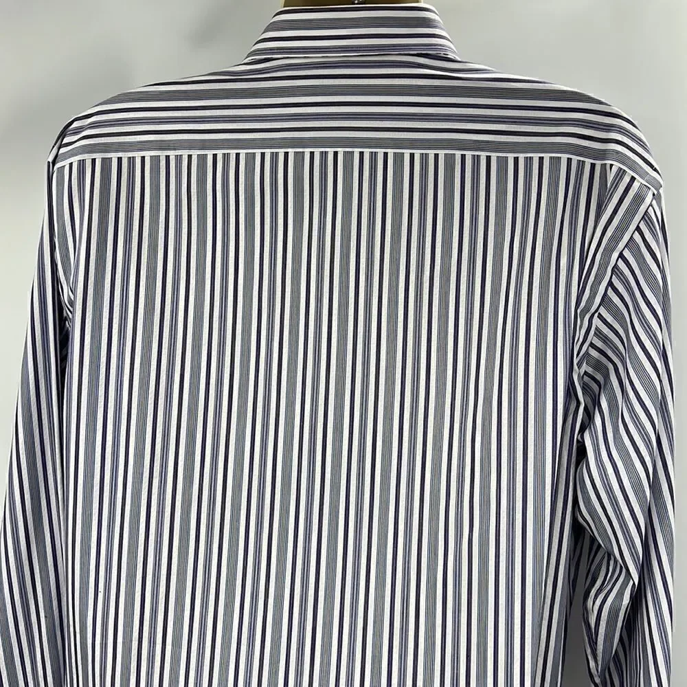 Thomas Dean long sleeve striped cotton dress shirt XL
